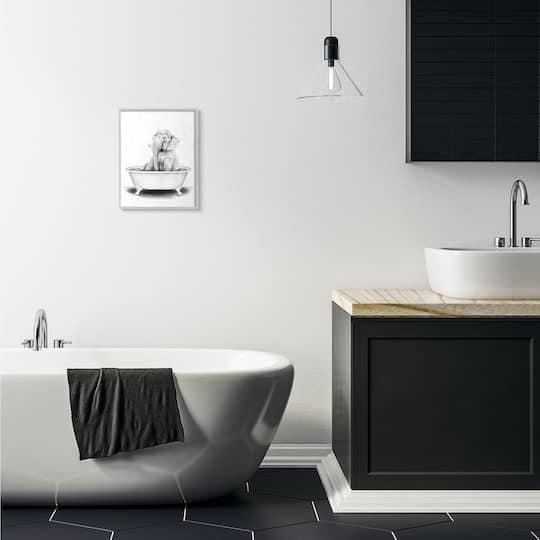 Stupell Industries Elephant In A Tub Wall Art in Gray Frame